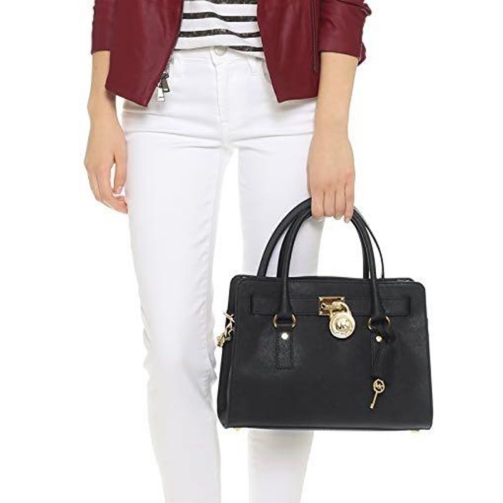 Michael Kors Hamilton Saffiano Black Leather Satchel w/Crossbody Shoulder Strap - Picture 16 of 16